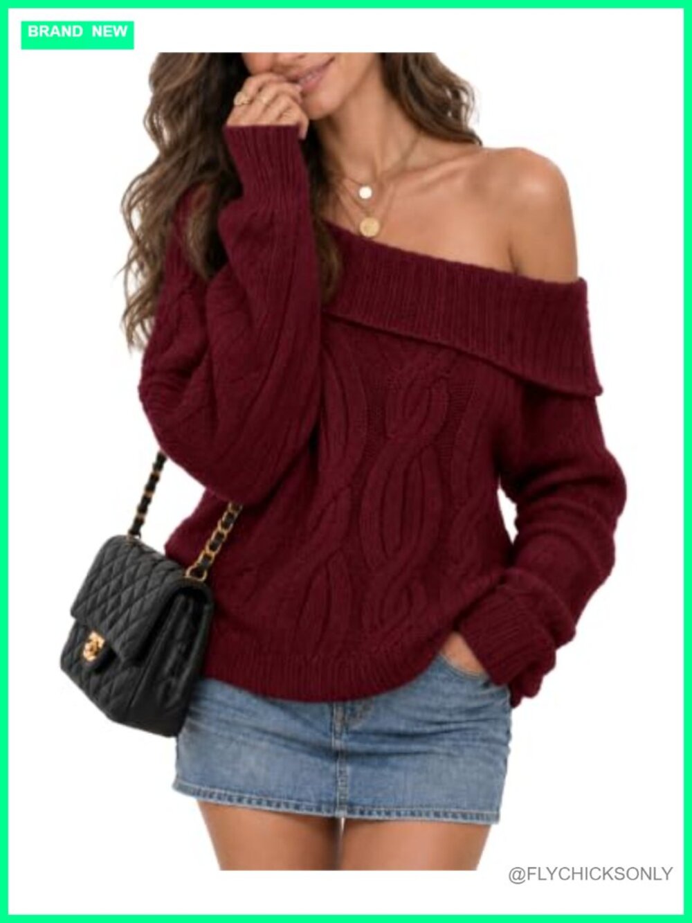 Wool Blend Oversized Off Shoulder Cable Knit Sweater Pullover